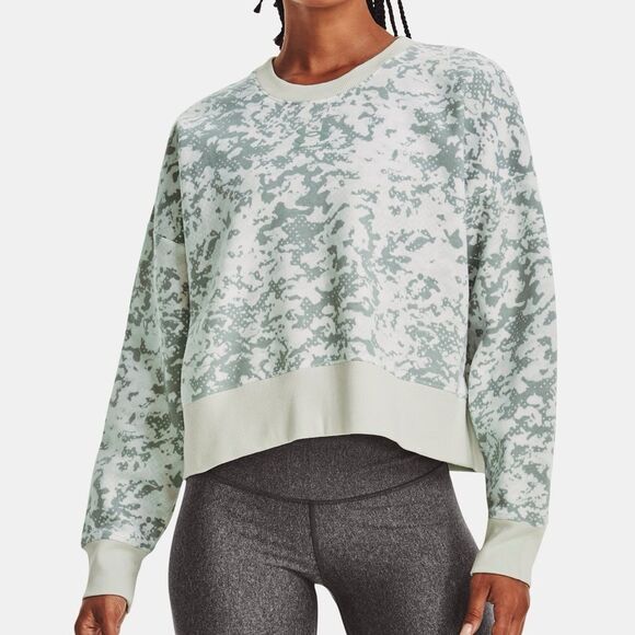 UA Rival Fleece Camo Crew Neck Mint Green White Under Armour Boxy Sweatshirt XS - Picture 1 of 14